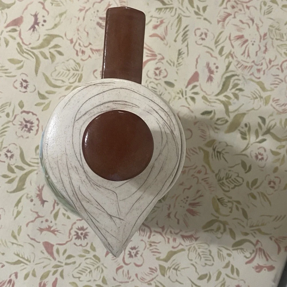 Beautiful Mid Century Artisan Signed Stoneware Pitcher w/Lid Faux Wood Grain
